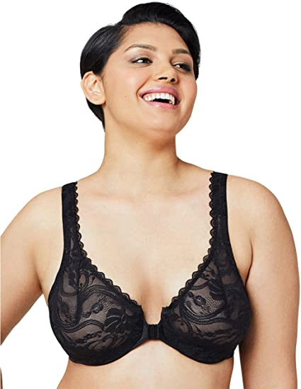 Glamorise Womens Full Figure Wonderwire Front Close Stretch Lace Bra #9245