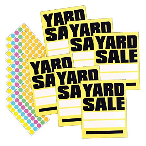 HeadLine Sign - Large YARD SALE Signs with 400 Sticker Sale Tags, Yellow/Black, 11 x 14 Inches, 6-Pack of Signs (5505)