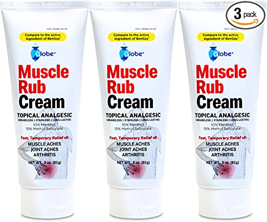 (3 Pack) Globe Ultra Strength Greaseless Muscle Rub Cream (3 oz). Compare to The Active Ingredients of Greaseless Bengay, 10% Menthol & 15% Methyl Salicylate (3 Pack)