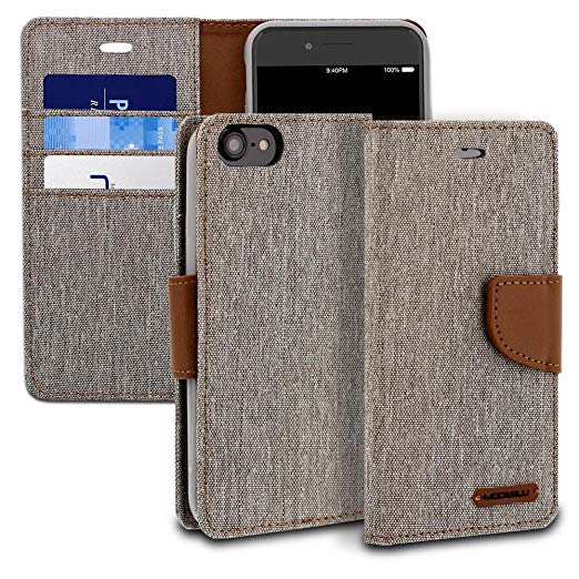 iPhone 8 Case, ModeBlu [Pocket Diary Series] [Grey] Wallet Case ID Credit Card Cash Slots Premium Canvas [Stand View] for Apple iPhone 8 (2017)
