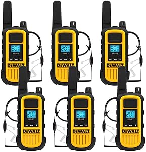 DEWALT DXFRS800 2 Watt Heavy Duty Walkie Talkies with Headsets - Waterproof, Shock Resistant, Long Range & Rechargeable Two-Way Radio with VOX (6 Pack)