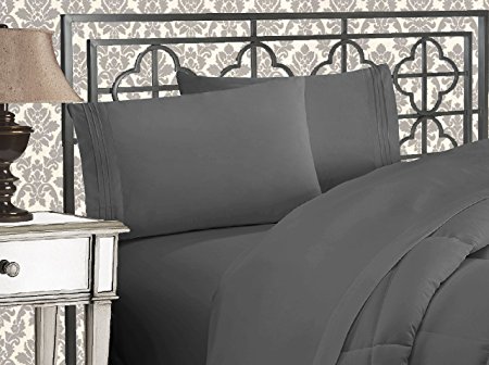 Elegant Comfort 4 Piece 1500 Thread Count Luxury Ultra Soft Egyptian Quality Coziest Sheet Set, King, Charcoal Grey