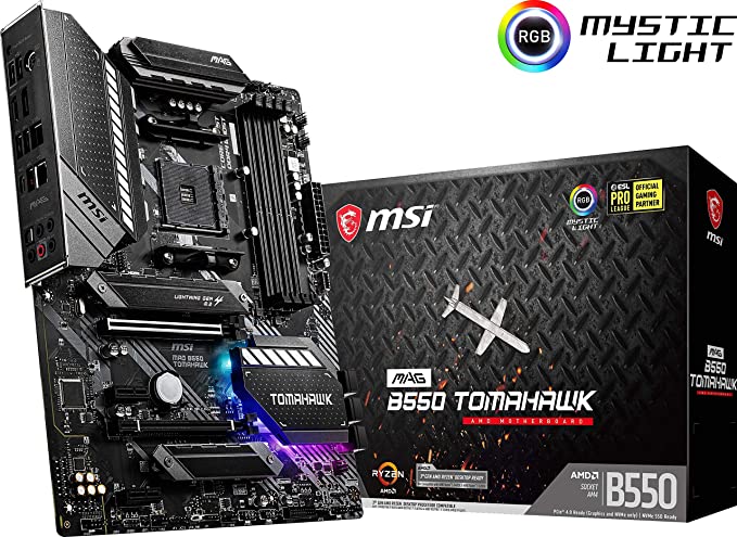 MSI MAG B550 Tomahawk Gaming Motherboard (AMD AM4, DDR4, PCIe 4.0, SATA 6Gb/s, M.2, USB 3.2 Gen 2, HDMI/DP, ATX)