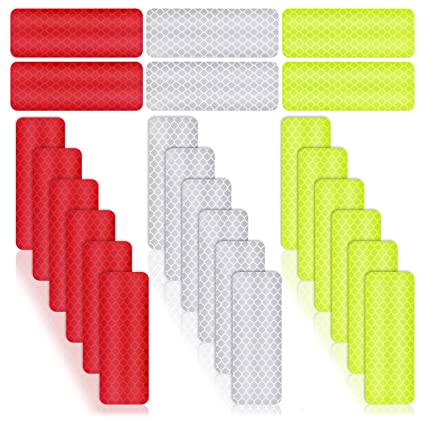 Abeillo 24 Pieces Safety Reflective Stickers, Warning Reflective Stickers Stick-on Car Reflector Sticker Waterproof Reflective Tape Stickers for Vehicle, Bicycles, Motorcycles, 1.18 x 3.25 Inch