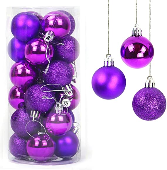 Yisscen Christmas Balls Ornament Baubles, Christmas Tree Pendants Decorative, 24pcs Shatterproof Xmas Balls, for Xmas Hanging Decorations Festival Holiday Decor(Purple)