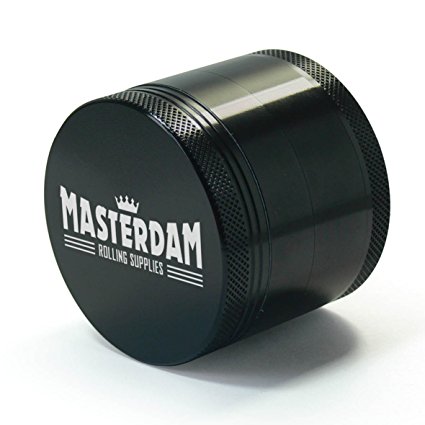 MASTERDAM Grinders | 2.2 inch Herb Grinder with Pollen Catcher | Standard 4-Part Anodized Aluminium | Black