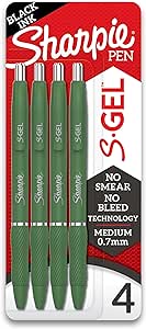 SHARPIE S-Gel, Gel Pens, Medium Point (0.7mm), Green Barrel, Black Ink, 4 Count