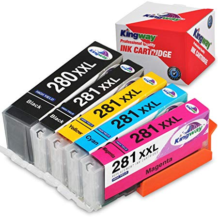 Kingway Compatible Ink Cartridge Replacement for PGI-280XXL CLI-281XXL Work with Canon PGI-280 CLI-281 Pixma TR7520 TR8520 TS6120 Printer(PGBK,BK,C,M,Y, 5 Pack)