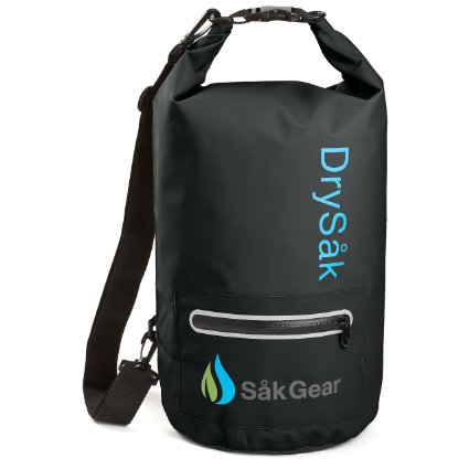 Såk Gear Premium Waterproof Dry Bag with Exterior Zip Pocket Shoulder Strap and Reflective Trim
