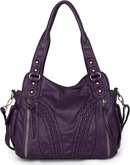 Montana West Handbags for Women Washed Leather Hobo Bags Concealed Carry Purses Stylish Satchel Handbag with Crossbody Strap