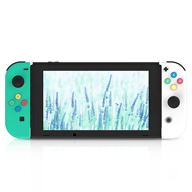 BASSTOP DIY Replacement Housing Shell Case Set for Switch NS NX Console and Right Left Switch Joy-Con Controller without Electronics (Joycon-Green White)