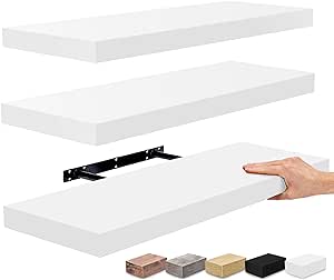 Sorbus Floating Shelves for Wall - 24 Inch Wall Shelves for Bedroom, Kitchen Decor, Bathroom Shelves - 3 Black Floating Shelves for Wall Decor, Books, Storage - Wall Mounted with Invisible Brackets