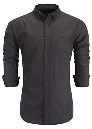 Emiqude Men's Regular Fit Oxford Cotton Long Sleeve Button-Down Solid Dress Shirt