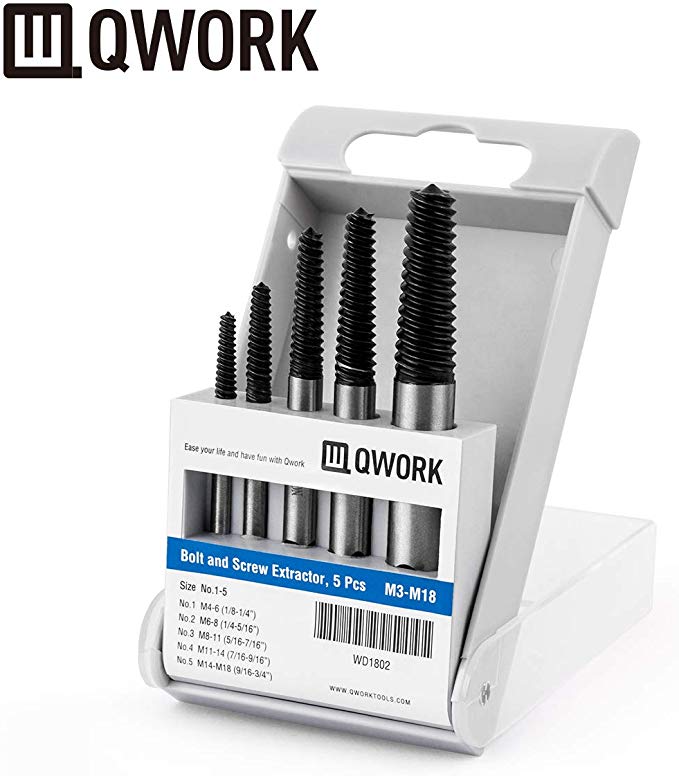 QWORK Screw Extractor Easy Out Damaged Bolt Extractor Kit Stripped Broken Screw Remover for M4-M18 (1/8"-3/4")