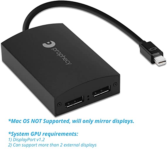 gofanco Prophecy 1x2 Mini DisplayPort 1.2 to 2 Port DisplayPort Display Splitter Adapter – mDP to Dual DP MST Hub Converter, 4K @30Hz, for Windows PCs, Not Mac OS Compatible, Eyefinity (PRO-MSTmDP2DP)