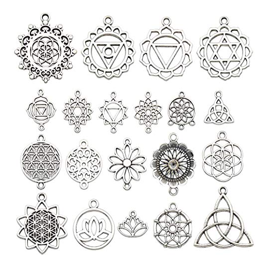 iloveDIYbeads 40pcs Craft Supplies Antique Silver The Seed of Life Lotus Flower of Life Charms Pendants for Crafting, Jewelry Findings Making Accessory for DIY Necklace Bracelet M144