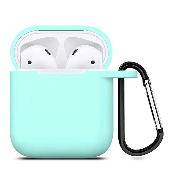 ZALU Compatible for AirPods Case with Keychain, Shockproof Protective Premium Silicone Cover Skin for AirPods Charging Case 2 & 1 [Front LED Not Visible] [Wireless Rechargeable](Mint Green)