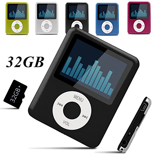 Lecmal 32GB MP3/MP4 Player , Multifunctional MP3 Player / MP4 Player Music Player Voice Recorder Media Player Flash Disk , Portable MP3/MP4 Player with 32G Micro SD Card Mini USB Port (Black)