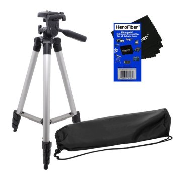 50" Light Weight Aluminum Photo/Video Tripod & Carrying Case for Nikon D3000, D3100, D3200, D5000, D5100, D5200, D5300, & D7000 Digital SLR Cameras w/ HeroFiber® Ultra Gentle Cleaning Cloth