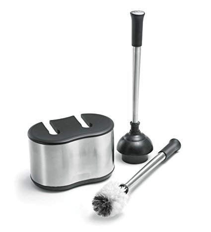 Polder BTH-6300-95 Stainless-Steel Dual Bath Caddy with Toilet Brush and Plunger, Black