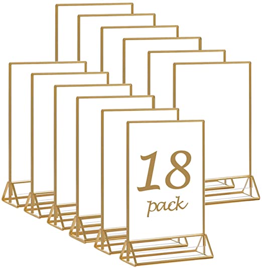 HIIMIEI 18 Pack Gold Sign Holders 4x6'' Acrylic Double Sided Table Menu Display Stand, Wedding Table Numbers Holder