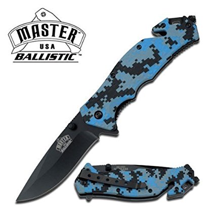 Master USA MU-A001 Series Spring Assist Folding Knife, Black Blade, 4-1/2-Inch Closed