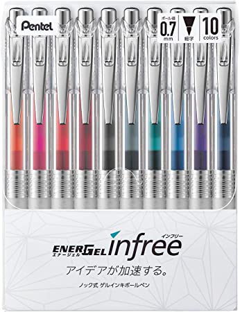 Pentel BL77TL-10 EnerGel Ink Ballpoint Pen, 0.03 inches (0.7 mm), 10 Colors