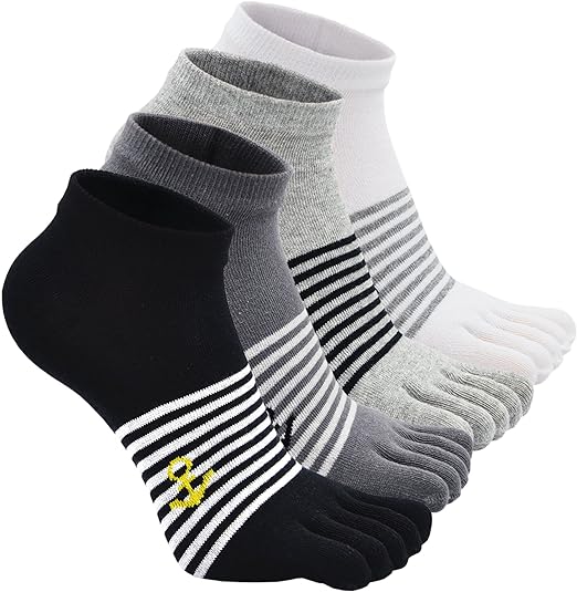 Mens Five Finger Toe Socks Cotton Running Mini Crew Socks,4 Pairs