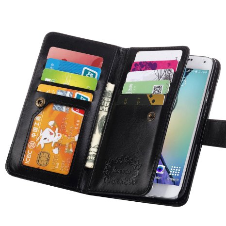 S5 Case, Galaxy S5 Case, Joopapa Galaxy S5 Luxury Fashion Pu Leather Magnet Wallet Credit Card Holder Flip Case Cover with Built-in 9 Card Slots for Samsung Galaxy S5 / Galaxy Sv / Galaxy S5 I9600 (Black)