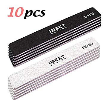 IBEET 10PCS Nail Files Buffers Set, Double Sided Emery Board 100/180 High Grit Manicure Fingernail File Tool for Nail Kit, Home Professional Nail File Tool Black and Off-white