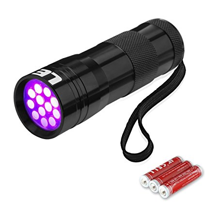 LE 12 LED UV Flashlight, Pet Urine and Stain Detector, Blacklight, 395nm, 3 AAA Batteries Included