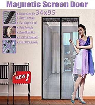 TheFitLife Magnetic Screen Door Full Frame Velcro Heavy Duty Mesh Fits Tall Door Size 34"x95" Max