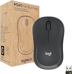 Logitech M240 for Business Silent Wireless Mouse, Secure Logi Bolt USB Receiver, Bluetooth, Globally Certified for Windows, Mac, Chrome, Linux, iPadOS, Android - Graphite