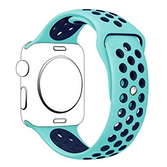 Hailan Band for Apple Watch Series 1 Series 2,Soft Durable Sport Replacement Wrist Strap for iWatch,38mm,S/M,Turquoise / Midnightblue