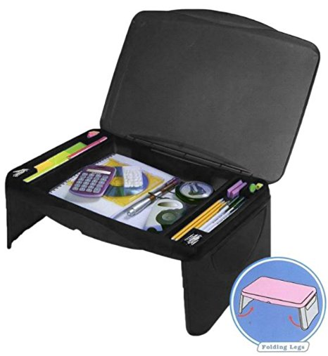 Kids Folding 17" x 11" Lap Desk with Storage - Black - Durable Lightweight Portable Laptop Computer Children's Desks for Homework or Reading. No Assembly Required.