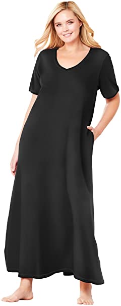 Dreams & Co. Women's Plus Size Long T-Shirt Lounger House Dress or Nightgown - 7X, Black