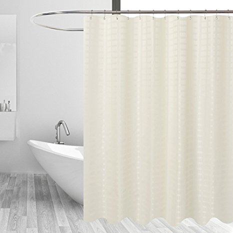 Barossa Design Fabric Shower Curtain Cream - Hotel Grade, Water Repellent and Mildew Resistant, Washable - 71 x 72 inches - Brick Dobby Pattern for Bathroom