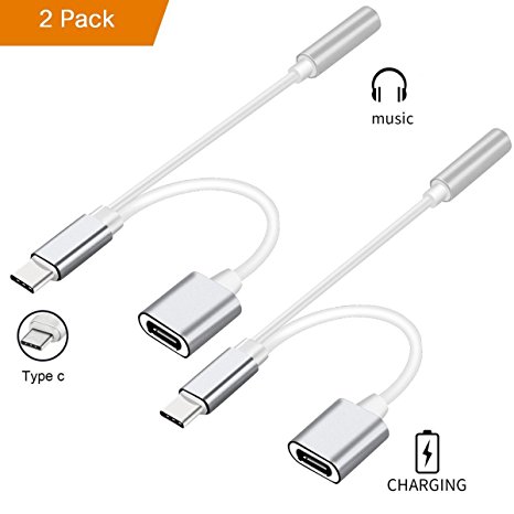 2 Pack 2 in 1 Moto Z Type C to 3.5mm Audio Adapter, Sprtjoy USB-C Charging Port Splitter and Headphone Jack Adapter Cable for Motorola Moto Z, Le 2 / Le Pro3, Xiaomi 6 and More