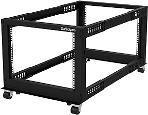 StarTech.com 4-Pfosten 8 HE Mobiles Open Frame Serverrack, 19 Zoll Netzwerk Rack mit Rädern, kleines Rack für Computer/AV/Daten/IT Geräte - Rollen, Nivellierfüße oder Bodenmontage (4POSTRACK8U)