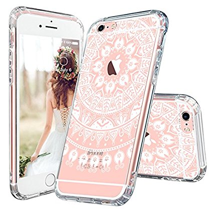 iPhone 6 Plus Case, MOSNOVO Unique White Totem Henna Manjusaka Mandala Tribal Clear Design Transparent Plastic Hard Back Case with TPU Bumper Protective Cover for iPhone 6/6s Plus (5.5 Inch)