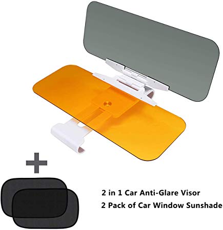 Car Sun Visor 2 in 1 Anti-Glare Visor Day and Night Car Visor Extender for Windshield and Full UV Protection Car Window Sun Shades with Effective Sun Protection (Set)