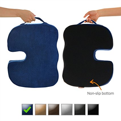 Dr. Ergo | Chiropractor Grade | Firm Orthopedic Memory Foam Seat Cushion | Coccyx, Tailbone and Sciatica Pain Relief | Non Slip Back Support Pillow for Wheelchair, Scooter, Car and Office Chair - Blue