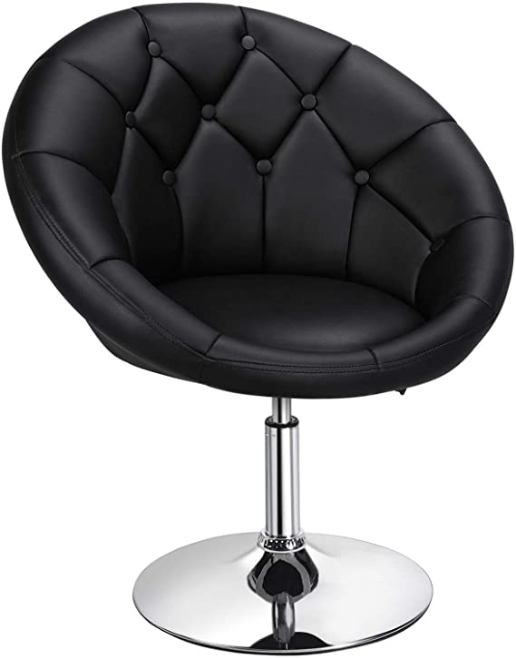 Yaheetech Round Tufted Back Chair Contemporary Height Adjustable Vanity Chair 360° Swivel Accent Chair Lounge Pub Bar Chair Modern Look, Black