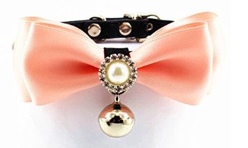 Blingy's® Stylish Leather and Crystal Bowknot Collar/Bow-Tie with Bell for Cats or Small Dogs(With Blingy's® Gift Bag Packed)