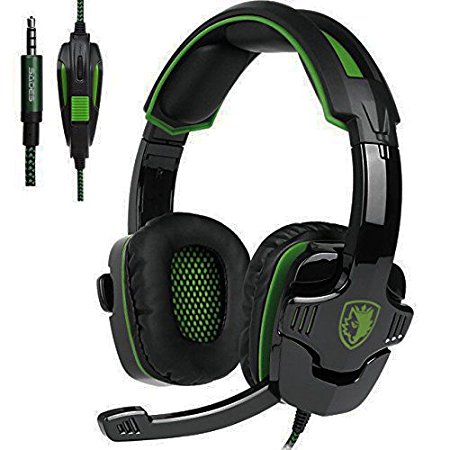 New Updated Gaming Headphones,SADES SA930 3.5mm Stereo Sound Wired Professional Computer Gaming Headset with Microphone,Noise Isolating Volume Control for Pc/Mac/Ps4/Phone/Table(Black Green)