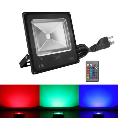 LE 50W Waterproof RGB LED Flood Light Color Changing LED Security Light 16 Colors and 4 Modes Remote Control Included LED Floodlight US Plug Spotlight Wall Washer Light