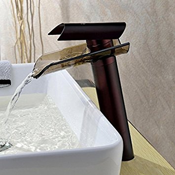 Aquafaucet Oil Rubbed Bronze Glass Waterfall Bathroom Vessel Basin Faucet Deck Mount