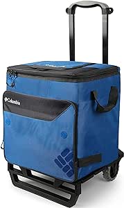 Columbia Crater Peak Wheeled Cooler - 50 Can Rolling Cooler - Blue Collapsible Cooler with Super Foam Insulation and Foldable All-Terrain Cart with Wheels