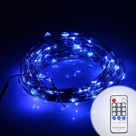 NEWSTYLE 33Ft Copper LED Strings 100 LEDs Starry LED Lights LED String Light Festival Decorative LED String Lights with 12V Power Adapter with Remote Control (Blue)