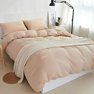 DOUH Duvet Cover Set King, Ultra Soft Jersey Knit Cotton 3 Pieces Bedding Set 1 Comforter Cover and 2 Pillow Shams Solid Champagne King Size